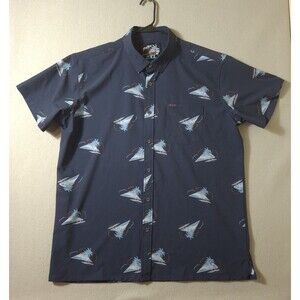 Retro Rifle Shirt Mens XXL Magnum 2 Blue Button Up Stretch Camp Hawaiian Party